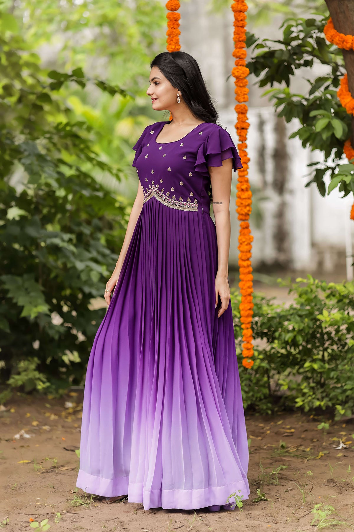 Beautiful Fashion Woman in Purple Long Dress Stock Image - Image of gray,  female: 29693275